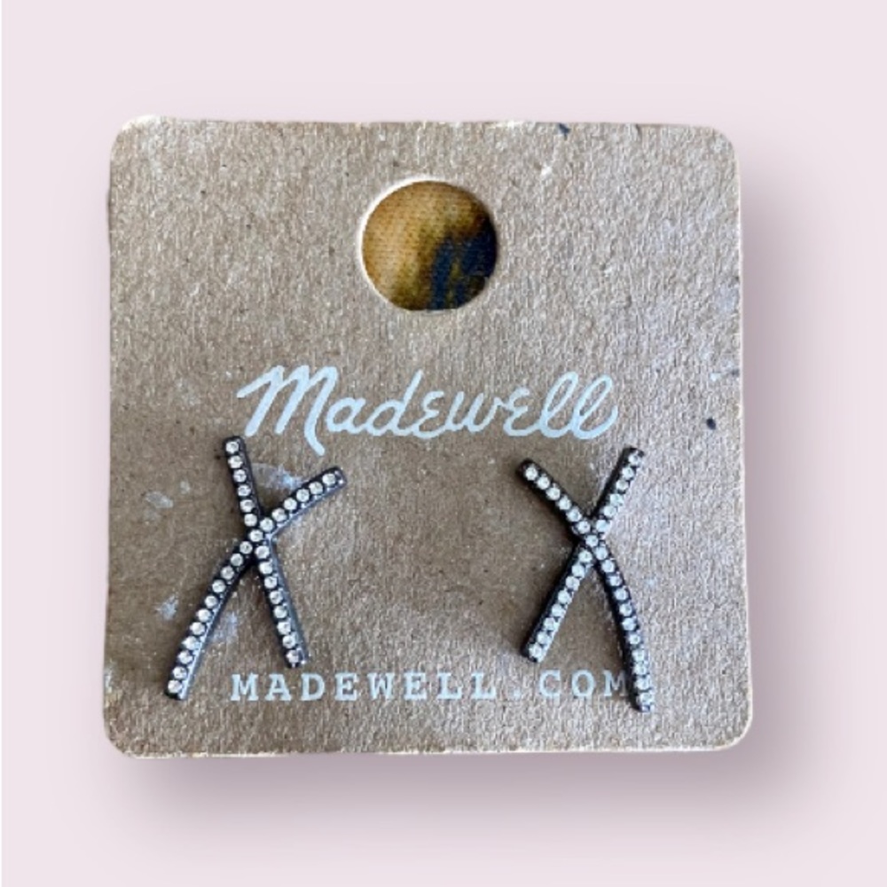 Madewell X Shaped Pave Earrings in Silver